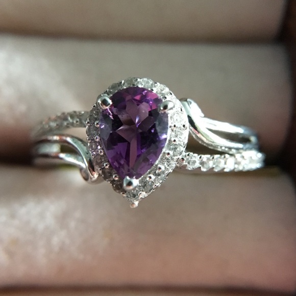 Genuine Gemstone Mashamba Amethyst & Zircon Sterling Silver Ring Sz 6 - Picture 2 of 6